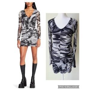 Steve Madden x BB Dakota Tessa Sheer Dress Sz XS / Small Cinched Marble Grunge‎